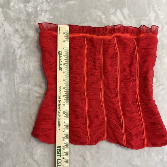 VTG Ceres Top Womens Large Red Silk Blend Strapless Crop Y2K Coquette Romantic - Picture 7 of 9